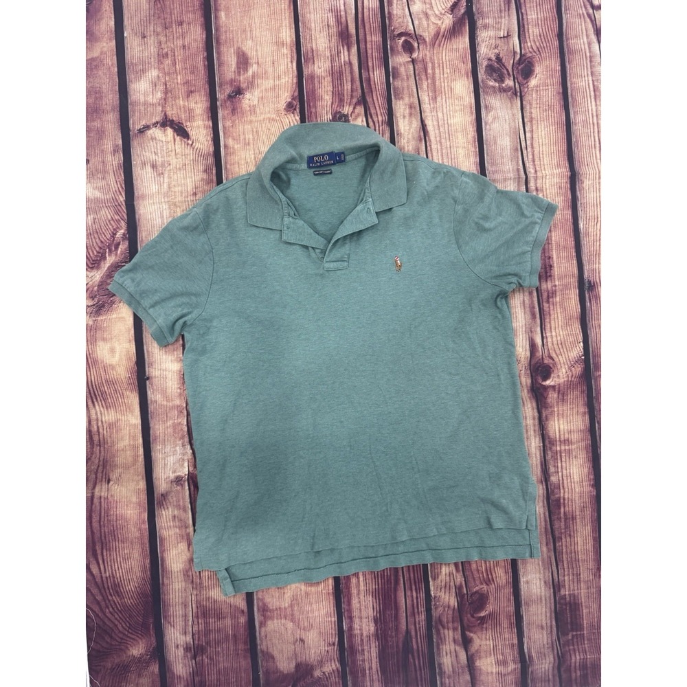 Polo Ralph Lauren Men's L Green Solid Short Sleeve Collared Polo Shirt Logo